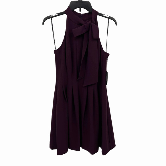 Vince Camuto Women's Bow-Neck Fit Flare Dress in Plum Size 8 - Picture 2 of 5